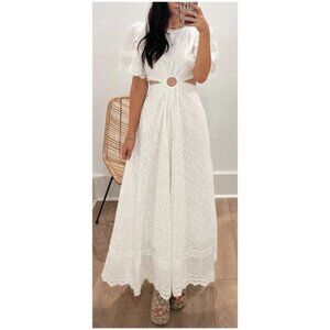 PETAL & PUP Merletto Short Sleeve Cutout Eyelet Maxi Dress in White Size Small
